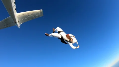 Funny easter bunny jumping from parachute in slow motion 4K. Stock Footage 112157553