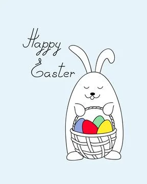 Funny easter bunny keeping a basket Stock Illustration