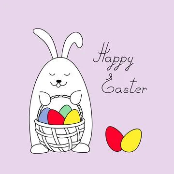 Funny easter bunny keeping a basket with eggs Stock Illustration