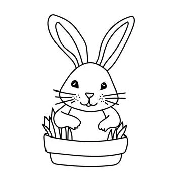 Funny Easter bunny line drawing. Doodle vector illustration. Stock Illustration