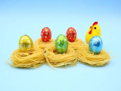 Funny Easter Composition with Nest Pasta Фото