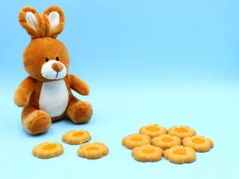 Funny Easter Composition with Teddy Bunny Stock Photos