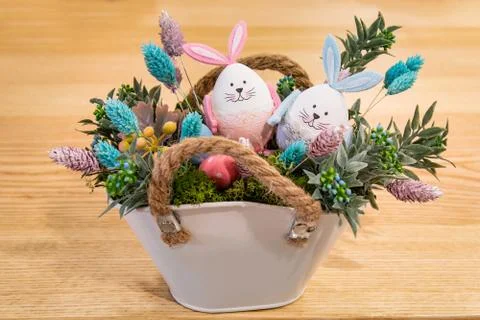 Funny easter eggs cute bunny. Creative Easter egg decoration ideas with easte Stock Photos