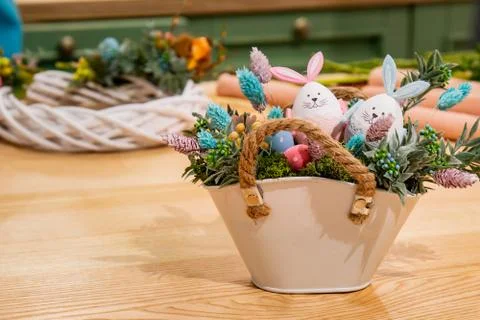 Funny easter eggs cute bunny. Creative Easter egg decoration ideas with easte 写真素材