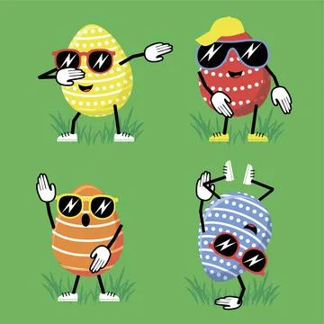 Funny easter eggs dancing hip hop. Vector illustration. Illustrazione stock