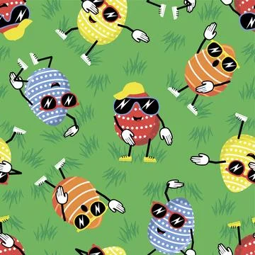 Funny easter eggs dancing hip hop. Seamless vector illustration. 스톡 일러스트