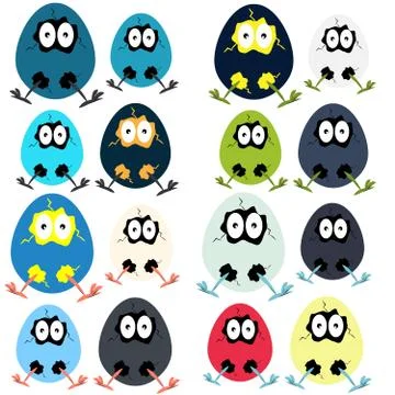 Funny easter eggs on white background Stock Illustration