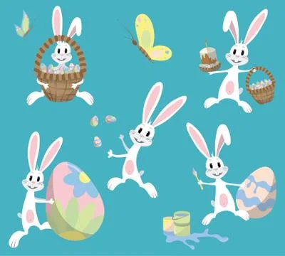 Funny easter rabbits in a flat style. Stock Illustration