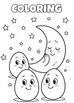 Funny Egg and Moon Characters Coloring Page Stock Illustration