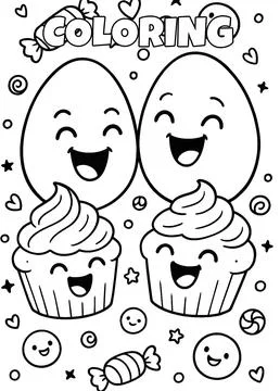 Funny Egg Characters Coloring Page Stock Illustration