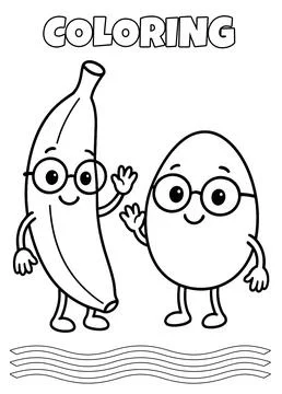 Funny Egg Characters Coloring Page Stock Illustration