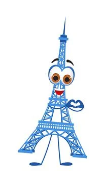 Funny Eiffel Tower on white background, flat design vector illustration Stockillustratie
