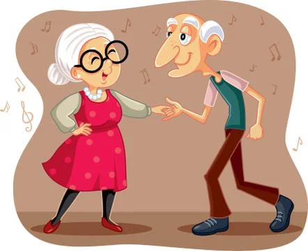 Funny Elderly Couple Dancing Vector Cartoon Stock Illustration
