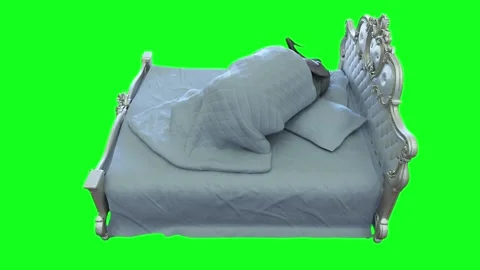 Funny elephant sleeping in bed under blanket. Realistic 4k isolate animation. Vídeo Stock 264957272