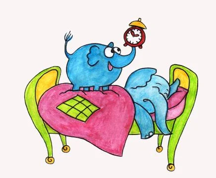 Funny elephants, baby wakes up mom Stock Illustration