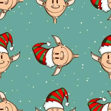 Funny Elves Snowy Pattern Stock Illustration