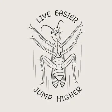 Funny emblem with comic cockroach and quote. Happy cartoon character. Stock Illustration