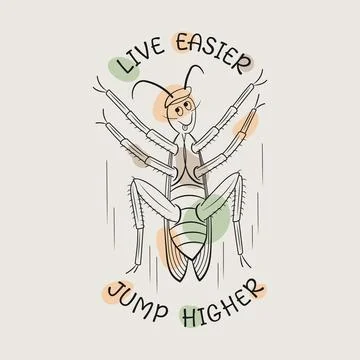 Funny emblem with comic cockroach and quote. Stock Illustration