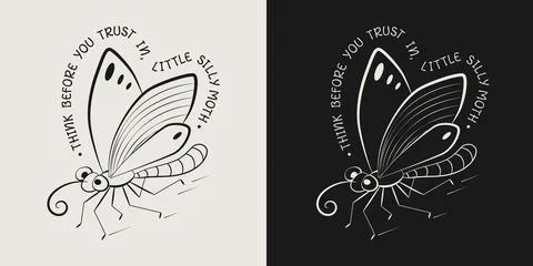 Funny emblem with comic moth and quote. Illustrazione stock