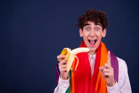 Funny emotions of an attractive guy. Blue background. Foto stock