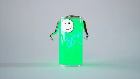 Funny empty rechargeable battery made of metal and glass losing energy Render 4K 動画素材 126258486