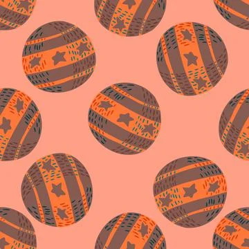 Funny equipment seamless pattern with abstract random circus ball orange and  Illustrazione stock