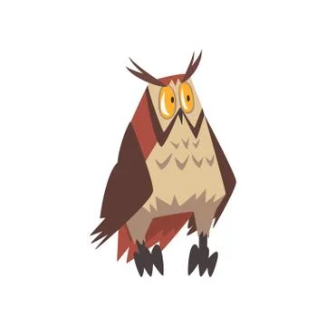 Funny Eurasian Eagle Owl Bird Character with Brown Plumage Vector Illustration Stock Illustration