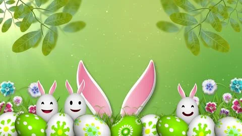 Funny expression easter eggs on green nature theme easter background Illustration