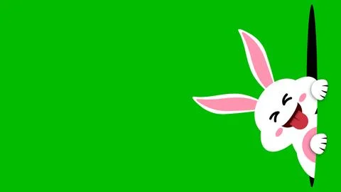 Funny expression white bunny from black hole on green screen Stock Illustration