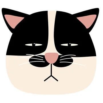 Funny face cat head arrogant black and white Stock Illustration