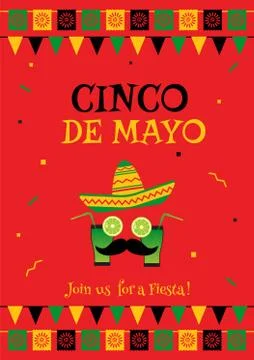 Funny face cinco de mayo red invitation poster Stock Illustration