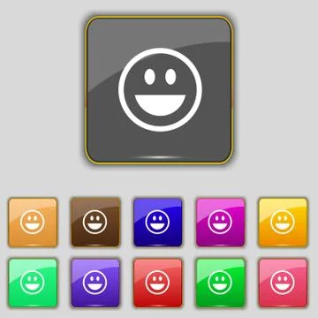 Funny Face icon sign. Set with eleven colored buttons for your site. Vector Ilustración de archivo