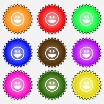 Funny Face  icon sign. A set of nine different colored labels. Vector Ilustración de archivo