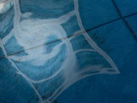 Funny face made of water reflection into pool Stock Photos