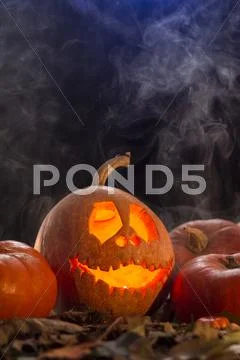 Funny face of pumpkin Stock Photos