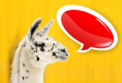 Funny face white alpaca with speech bubble Stock-Illustration