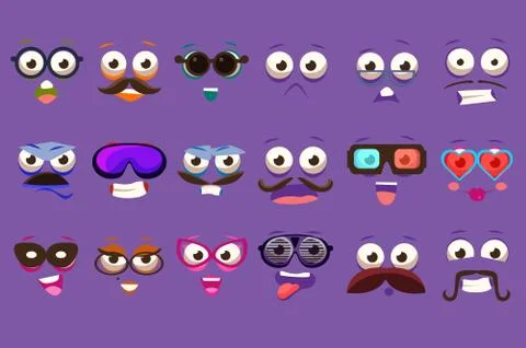 Funny faces se with different emotions vector Illustrations, smiles characters Illustrazione stock