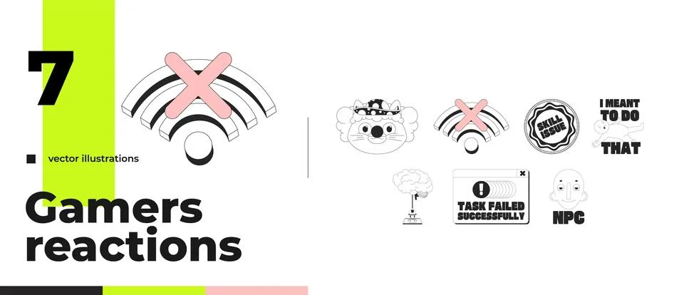 Funny fail black and white gaming reaction set Stock Illustration