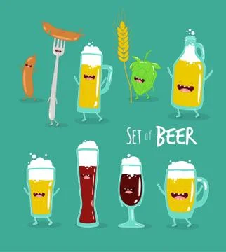 Funny fast food set. Vector illustration Stock Illustration