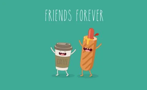 Funny fast food set. Vector illustration Illustrazione stock