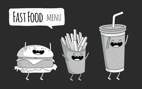 Funny fast food set. Vector illustration Stock Illustration