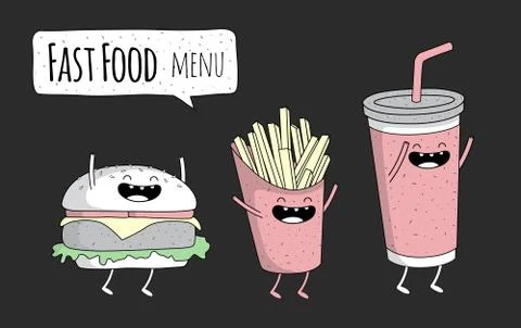 Funny fast food set. Vector illustration Stock Illustration