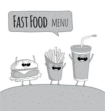Funny fast food set. Vector illustration Stock Illustration