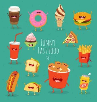 Funny fast food set. Vector illustration Stock Illustration