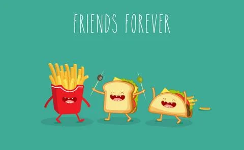Funny fast food set. Vector illustration Stock Illustration
