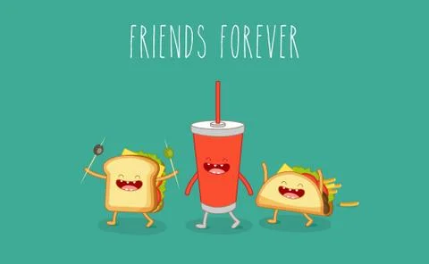 Funny fast food set. Vector illustration Stock Illustration