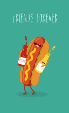 Funny fast food set. Vector illustration Stock Illustration