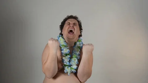 Funny fat guy on vacation. Stock Footage 82376441