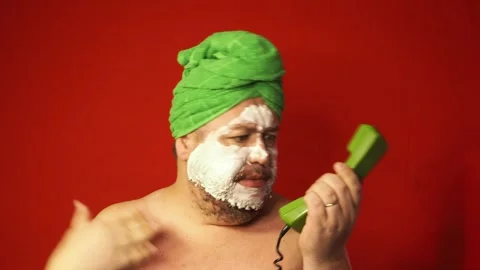 Funny fat man after shower. Stock Footage 293218089