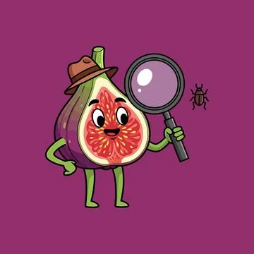 Funny Fig Detective Inspecting Bug with Magnifying Glass 스톡 일러스트